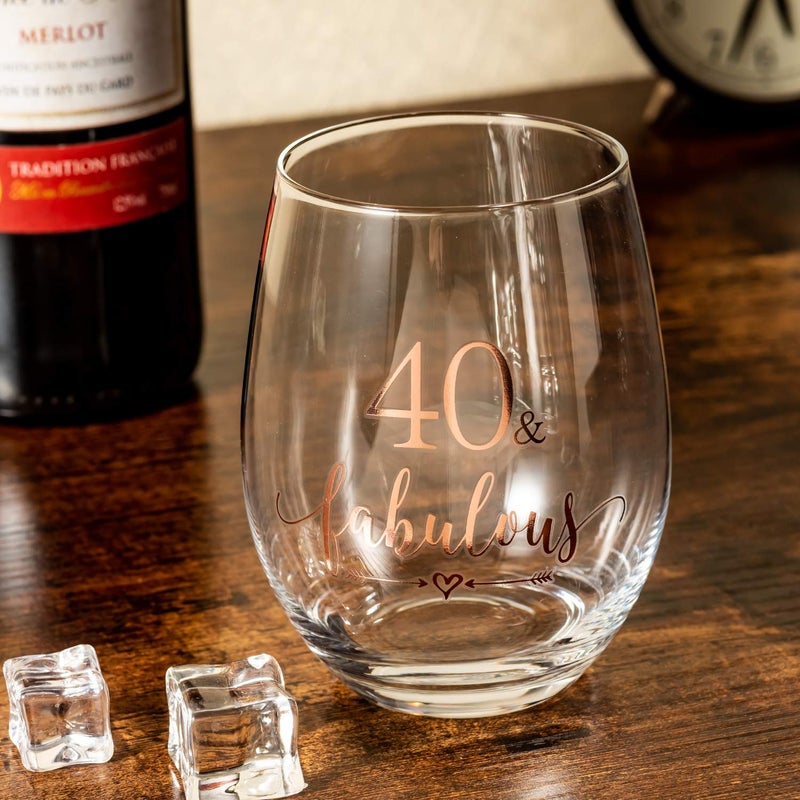 Crisky Rose Gold 40 & Fabulous Wine Glass for Women 40th Birthday Gifts Funny Ideas for Women, Wife, Mom, Sister, Aunt, Friends, Coworker, Her Rose Gold Foil 40 & Fabulous 14oz, with Box - Image 2